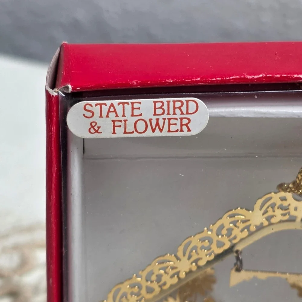 Vintage 90s Nations‎ Treasures Maryland Bird Flower Ornament 24K Gold Oriole